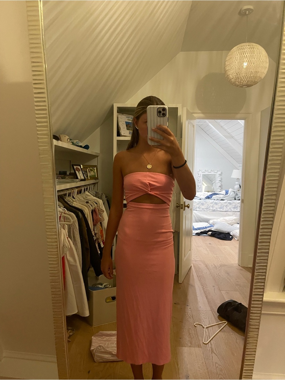 l*space Pink Strapless Cutout Midi Dress